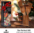 Unokit Cooking Utensils Set for Kitchen - 8 Piece Nonstick Natural Teak Wooden Spoons for Cooking, Comfort Grip Kitchen Utensils Set, Teak Wooden Utensil Set with Holder and Spoon Rest