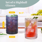 Amber Hobnail Drinking Glasses Set of 6,15 oz Vintage Highball Glasses,Drinkware Kitchen Glasses for Cocktail,Iced Coffee,Beer,Ice Tea,Wine,Whiskey,Water