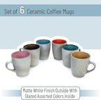 BTaT- Porcelain Coffee Mugs Set, 12 oz (350ml), 6 Pack, Ceramic Coffee Mugs, Matte White Outside and Colorful Inside, Restaurant Cups for Tea, Cappuccino, Cocoa, Cereal, Mug Gift Set, Dishwasher Safe
