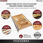 Rev-A-Shelf Wood Trim-to-Fit Utensil Drawer Insert Organizer, 33" x 22" - Spoons, Forks, Silverware, and Cutlery Drop-In Storage Tray for Kitchen Cabinet Organization, 4WUTCT-36-1