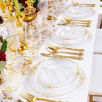 100PCS Clear Gold Plastic Bowls - 12 oz Clear Disposable Salad Bowls - Heavy Duty Disposable Soup Bowl - Fancy Plastic Ice Cream Bowl for Weddings, Parties, Dinners, Picnics,