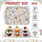 Vesici 3 Pcs Wildflower Serving Trays 13 x 10 Inch Vintage Flower Melamine Platters Reusable Rectangular Serving Dishes for Wedding Bridal Tea Party Sharing Snacks Fruit Dessert Candy
