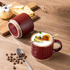 GBhome 12 OZ Stackable Coffee Mugs, Ceramic Coffee Mugs with Texture Patterns for Man,Woman,Dad,Mom, Modern Coffee Mugs Set of 4 for Latte/Cappuccino/Cocoa. Dishwasher&Microwave Safe