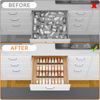 Yieach 8 Pack Adjustable Narrow Spice Rack for Drawer - Expandable From 9" to 17.7" - Acrylic Drawer Seasoning Organizer,Tiered Clear Spice Tray for Spices,Condiment,Nail Polish and Jar Organization