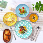 Selamica Ceramic Plates and Bowls Sets,24 Pieces Dinnerware Sets for 6,Scratch Resistant Dish Set for holiday gathering,Dishwasher & Microwave Safe, Assorted Colors