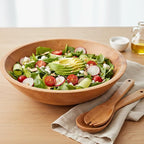 Extra Large Wooden Salad Bowl Set With Serving Utensils - A Beautiful Party Salad & Fruit Bowl With Serving Spoons Perfect for Your Dinner Party - Decorative & Practical Kitchen Must-Have