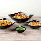 Restaurantware Moderna 8 Ounce Fancy Plastic Bowls 10 Square Disposable Salad Bowls - Durable Heavy-duty Black Plastic Bowls For Warm And Cold Foods