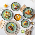 vancasso Plates and Bowls Sets, 18 Pieces Stoneware Dinnerware Sets for 6, Kitchen Dish Set Mircowave and Dishwasher Safe Ceramic Dishware, Turf Green, Series AMBER