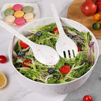 ECOWAY Melamine Salad Bowl, Bamboo Fiber Salad Bowl Large with 4 Small Serving Bowls and Bamboo Lid Cutting Board with Handle and Silicone Seal Ring Perfect for Storage Salad Foods(Spots,9.8 Inches)