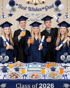 Goodluck 350 Piece Dark Blue Plastic Dinnerware Set for Party, Clear Disposable Plates for 50 Guests, Includes 100Plates, 50 Pre Rolled Napkins with Cutlery Set, 50 Cups, for Graduation, Birthday