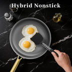 FogDream Non Stick Frying Pans, 10in Titanium Pans for Cooking, Hybrid Stainless Steel Skillet with Spatulas, PFOA Free Cookware, Stay Cool Handle, Dishwasher & Oven-Safe,Induction Compatible,Gold