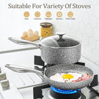 MICHELANGELO Granite Frying Pan with Lid, Nonstick 12 Inch Frying Pan with Non toxic Granite Coating, Induction Compatible