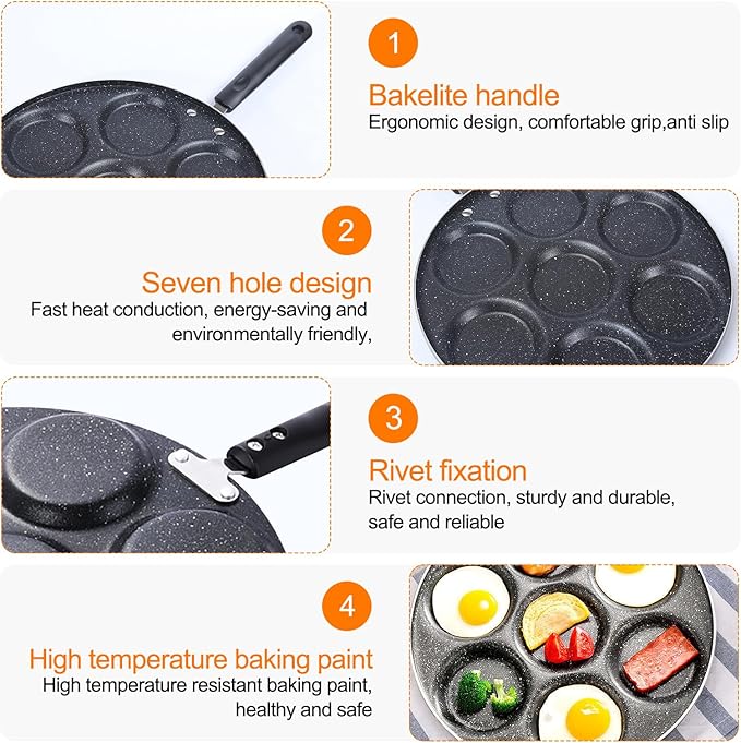 7 Cup Egg Frying Pan,Mini Pancake Maker,Aluminum Non Stick Fried Eggs Cooking Pan Burger Mold Kitchen Cookware Household Tool for Home Breakfast