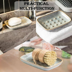 Soap Dish for Shower, Ceramic Soap Dish for Large Soap Bars, Non-Slip Soap Holder & Saver Tray with Floating Point Design for Bathroom, Shower, Kitchen Sink, Save Soap Loss