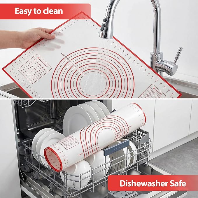 Silicone Baking Mat Non-Slip with Measurements & Conversion Chart, Large 27.5 x 19.7 Inch Baking Mat for Rolling Pin, Dough Kneading, Sourdough Bread Baking Supplies, Kitchen Silicone Mat