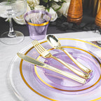 N9R 600PCS Disposable Plastic Plates, Purple Plastic Dinnerware Set Includes 100 Dinner Plates, Dessert Plate, Cups, Spoons, Forks, Knives for 100 Guests, Perfect for Party, Wedding, Birthday