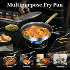 FogDream Non Stick Frying Pans, 10in Titanium Pans for Cooking, Hybrid Stainless Steel Skillet with Spatulas, PFOA Free Cookware, Stay Cool Handle, Dishwasher & Oven-Safe,Induction Compatible,Gold