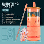 Pandaloo® Glass Cups With Lids and Straws -20 Fl Oz- Perfect Size Iced Coffee Cup - Smoothie Cup With Bamboo Lid and On the go Lid (Peach Fuzz, 1 Count (Pack of 1)