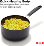OXO 1.6QT Non-Stick Every Day Sauce Pan with Glass Lid, BPA-Free Comfort Grip Silicone Handle, Dishwasher & Oven Safe, PFAS-Free Ceramic Skillets, Sauce & Soup Chef Pot, Drip-Free, Black