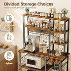 SUPERJARE Large Bakers Rack with Power Outlets, 6-Tier Microwave Stand, Coffee Bar with 12 S-Shaped Hooks, Kitchen Shelf with Wire Basket, 39.4 x 14.6 x 66.9 Inches, Rustic Brown