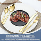Gold Silverware Set,24 Piece Gilded Silverware Set Rack Service for 6，Mirror Polished Cutlery Utensil Set,Home Kitchen Eating Tableware Set,Include Fork Knife Spoon Holder Set,Dishwasher Safe…