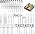 KINGSTONE 65 Piece Hammered Silverware Set with Serving Utensils, 18/10 Stainless Steel Flatware Set for 8, Cutlery Set for Home, Party, Wedding, Mirror Polished Dishwasher Safe