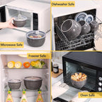 Ceramic Mixing Bowls 3-Piece: Nesting Ceramic Bowls with Lids - Microwave Safe for Kitchen Baking and Serving - Ideal for Home Bakers (Grey)