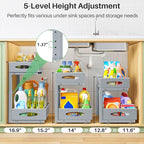 2 Pack Under Sink Organizer, 2 Tier Pull out Cabinet Organizer Mesh Baskets with 5 Adjustable Heights, Sliding Drawers Storage Shelf for Home, Kitchen, Bathroom, Pantry, Office, Countertop ,Grey