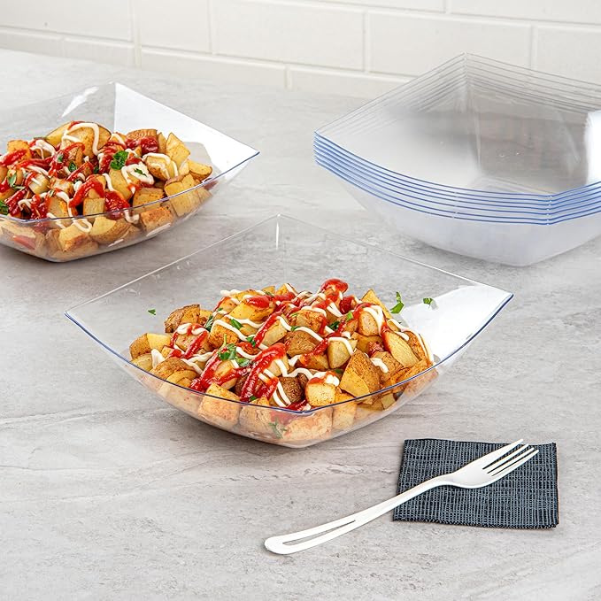 Restaurantware Moderna 64 Ounce Fancy Plastic Bowls 10 Square Disposable Salad Bowls - Durable Heavy-duty Clear Plastic Bowls For Warm And Cold Foods (Pack of 4)