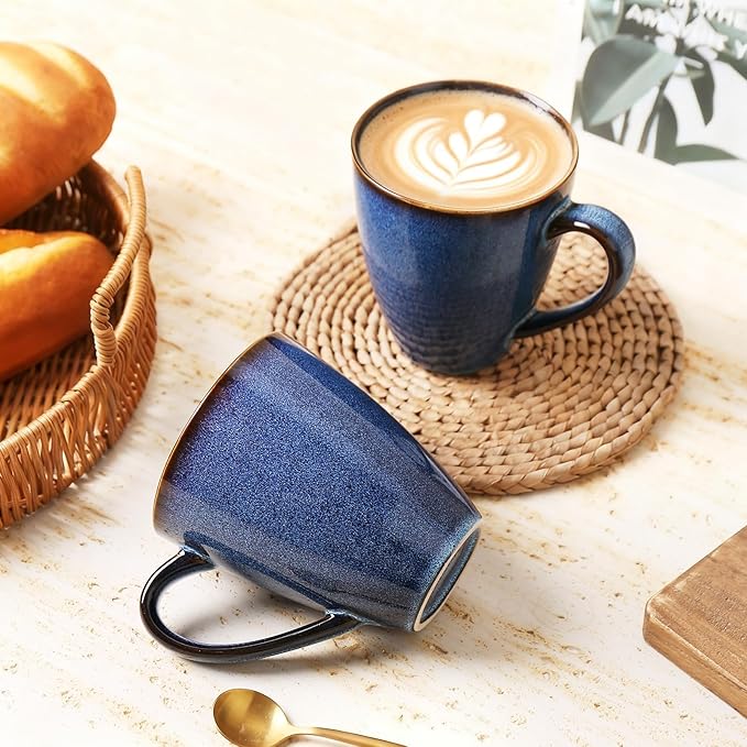 MONITO 17 OZ Coffee Mugs Set of 4, Large Ceramic Blue Coffee Mugs Set with handle for Tea/Latte/Milk/Cocoa, Funny Tea Cups for Office and Home, Engagement Gifts.(Starry Blue)