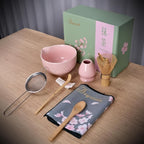 Joyscale Matcha Whisk Set, Matcha Set Whisk And Bowl, 8 Pcs Matcha Kit Set(Texture Design), 16 OZ, Japanese Matcha Tea Set, Matcha Making Kit Gifts for Tea Lovers(Pink)