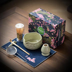 Matcha Whisk Set, Ceramic Matcha Kit Set Includes Matcha Bowl, Matcha Whisk and Holder, Bamboo Scoop, Scoop Rest, Sifter and Tea Towel - 7 Pcs Matcha Kit for Matcha Lovers (Mottled Green)