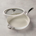 Circulon Halo with LaserDefense Ceramic Nonstick Frying Pan with Helper Handle and Lid, Made without PFAS, Compatible with All Stovetops, Dishwasher and Oven Safe, 12 Inch Skillet - Pearl White