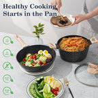 12 Pcs Pots and Pans Set Non Stick, Cookware Sets Black Granite Induction Cookware, Non-toxic Healthy Nonstick Kitchen Cooking Set with Frying Pans Set, Saucepans (PFAS/ PFOA/ PFOS Free)