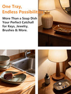 Miamolo Soap Dish for Shower, Ceramic Bar Soap Holder, Soap Saver Non-Slip, Decorative Sponge Tray for Bathroom Kitchen Sink Bathtub, Multi-Purpose, Raised Pattern - Keep Soap Dry, Brown