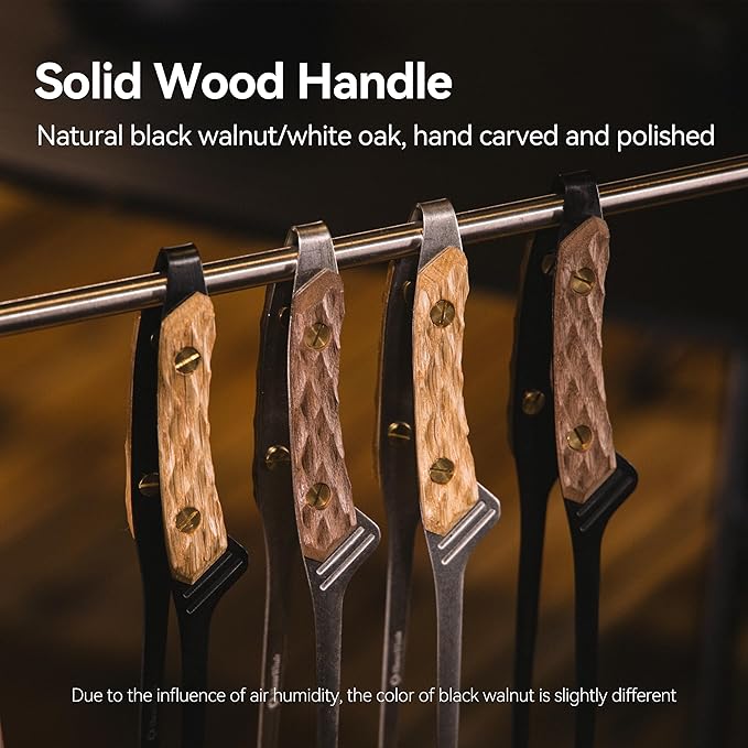 Thous Winds 9 Inch Cooking Tongs Stainless Steel Tweezer Tongs, Walnut Wood Handle, Kitchen Tongs for BBQ, Camping, Grilling, Salad, Silver