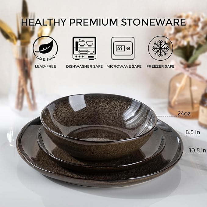 AmorArc Ceramic Dinnerware Sets,Handmade Reactive Glaze Stoneware Plates and Bowls Sets,Highly Scratch Resistant | Dishwasher & Microwave Safe Dishes Set,Service for 4 (12pc)