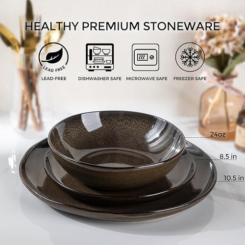 AmorArc Ceramic Dinnerware Sets,Handmade Reactive Glaze Stoneware Plates and Bowls Sets,Highly Scratch Resistant | Dishwasher & Microwave Safe Dishes Set,Service for 4 (12pc)