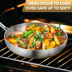 Inqibee 8.5-10-12 Inch Tri-Ply Stainless Steel Frying Pan Set with a Lid,Skillets,Induction Cooking Pans,Pots and Pans Set,Dishwasher and Oven Safe,Detachable Handle.