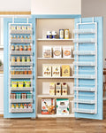 8 Tiers Over the Door Organizer - Height Adjustable Pantry Organizers and Storage with Dense Mesh Baskets, Anti-Swing Hanging Door Spice Rack for Kitchen Bathroom (White, 12.3"W x 4.7"D x 69"H)