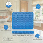 MicoYang Silicone Dish Drying Mat for Multiple Usage,Easy clean,Eco-friendly,Heat-resistant Silicone Mat for Kitchen Counter or Sink,Refrigerator or drawer liner Lichen BlueL L 16 inches x 12 inches