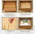 Kigley 3 Pcs Bamboo Wood Pegboard Drawer Organizer with 32 Pegs Wooden Peg Board Drawer Shelf Organizer Adjustable Peg System for Dishes Plate Pot Container Cookware Utensil Kitchen