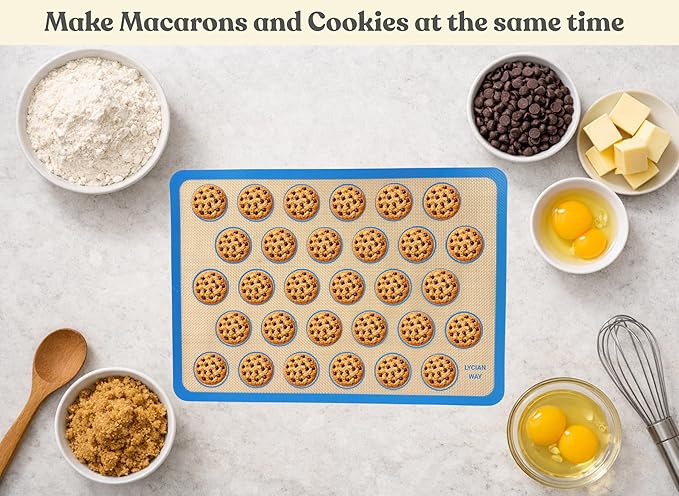 Macaron Silicone Baking Mats Set of 2, Half Sheet Nonstick Reusable Baking Sheet Liners for Macarons, Cookies and Pastry, Blue