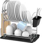 Simple Houseware 2-Tier Dish Rack with Drainboard, Silver