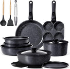 GiPP Ceramic Pots and Pans Set Non Stick, Nonstick Detachable Handle Cookware Sets, Healthy Non Toxic PFAS PFOA & PTFE Free, Dishwasher ＆Oven Safe, Induction Kitchen Pot and Pan, 21 Piece Grey