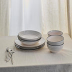 Earth & Clay Zeke 12-Piece Dinnerware Set Earthenware, Plates and Bowls Set, Dishwasher and Microwave Safe Dishes, Dish Set for 4, Grey