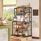 SUPERJARE Large Bakers Rack with Power Outlets, 6-Tier Microwave Stand, Coffee Bar with 12 S-Shaped Hooks, Kitchen Shelf with Wire Basket, 39.4 x 14.6 x 66.9 Inches, Charcoal Gray