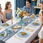 Rubtlamp 350 Pcs Clear Blue Plastic Plates, Blue Gold Plastic Dinnerware Set (50 Guests), Blue Disposable Plates With Gold Rim, Hammered Party Plates Set for Wedding And Party