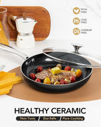 MICHELANGELO Non Stick Frying Pan - 12 Inch Frying Pan Nonstick with Lid, Large Fry Pan Induction Compatible, Black Ceramic Skillet with Lid