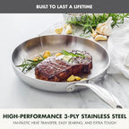 GreenPan Valencia Pro Tri-Ply Stainless Steel 10" Frying Pan Skillet, Induction Ready Cookware, All Cooktops, Sauce Pot, Mirror Finish, Dishwasher & Oven/Broiler Safe to 600F